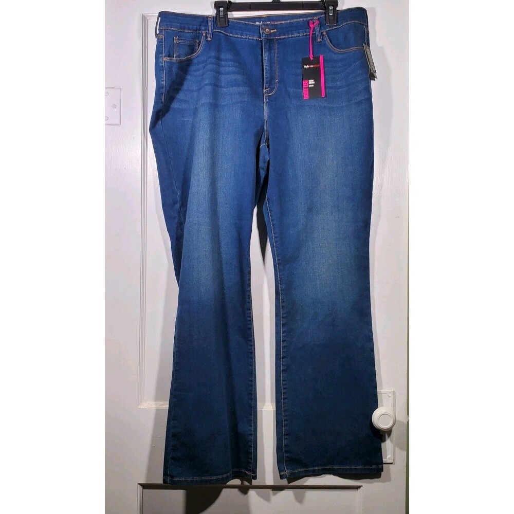 Style & Co. Plus Size 20W Tummy Control Bootleg Jeans Mid Rise NWT Blue Denim